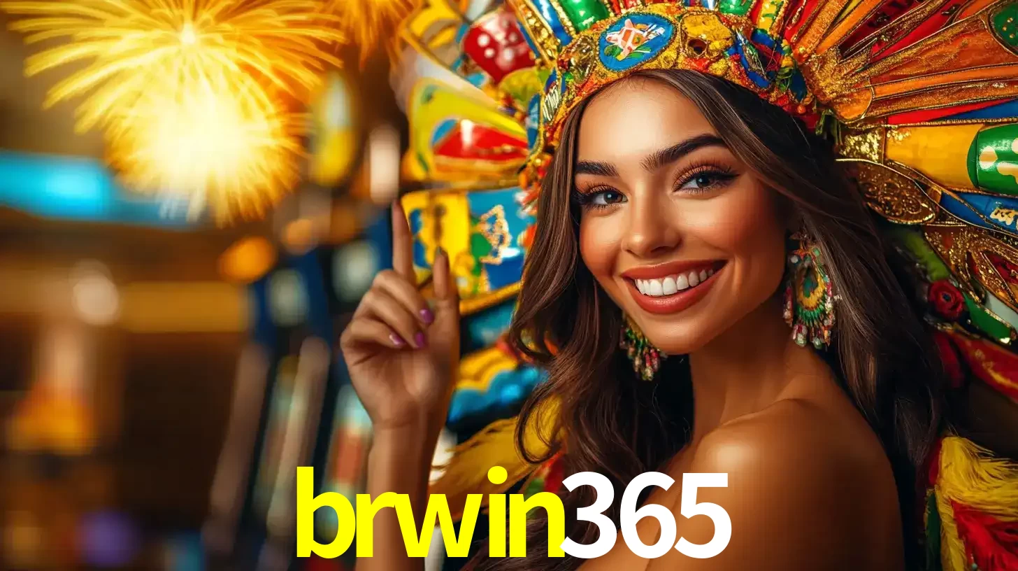 Mulher sorridente com um cocar de carnaval vibrante e colorido, celebrando uma grande vitória nos jogos do cassino brwin365 com fogos de artifício ao fundo.