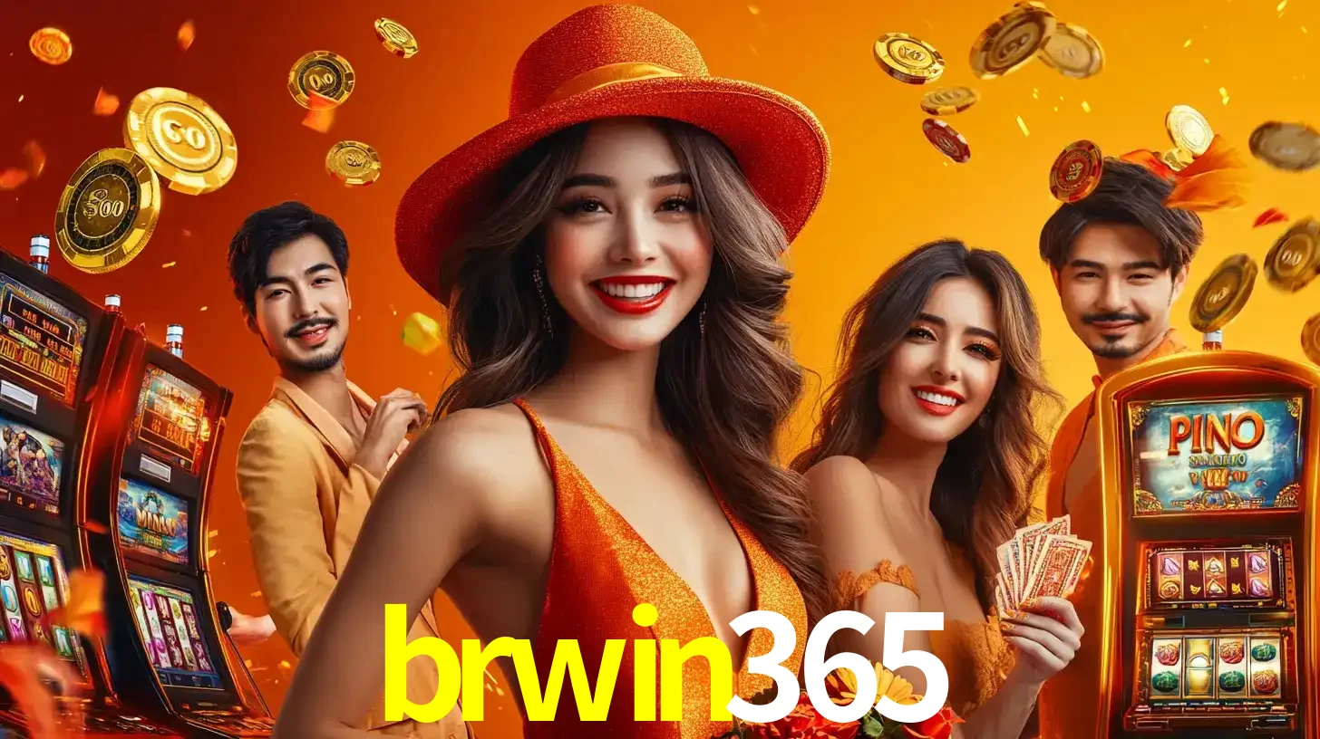 Grupo de amigos asiáticos sorrindo e se divertindo com máquinas de caça-níqueis em um ambiente festivo, celebrando suas vitórias nos jogos de cassino do brwin365.