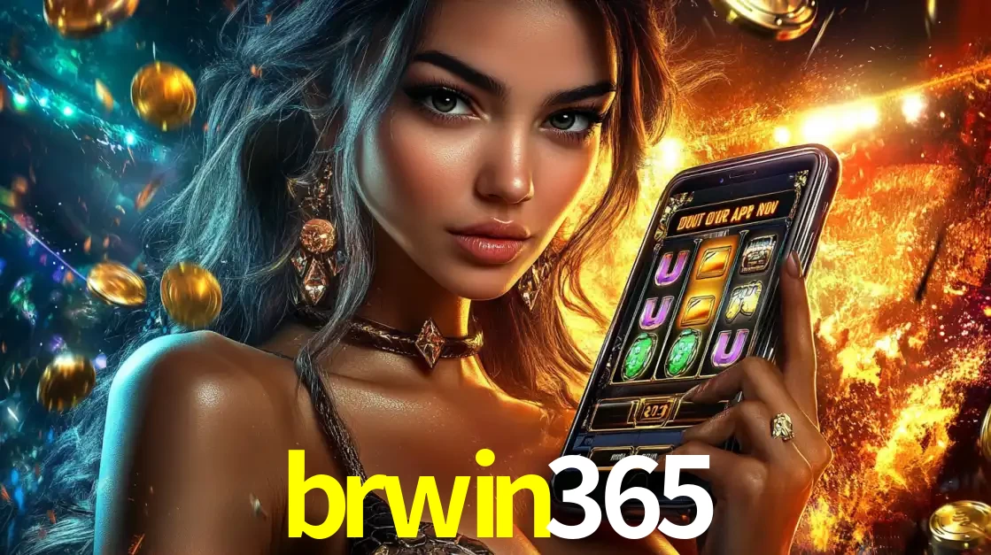 Mulher elegante mostrando um jogo de caça-níqueis em seu smartphone, destacando a experiência de cassino móvel oferecida pelo aplicativo brwin365.